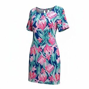 Lilly Pulitzer Women Dress L Pink Mellorie Mr. Peacock Tweethearts Pima Cotton